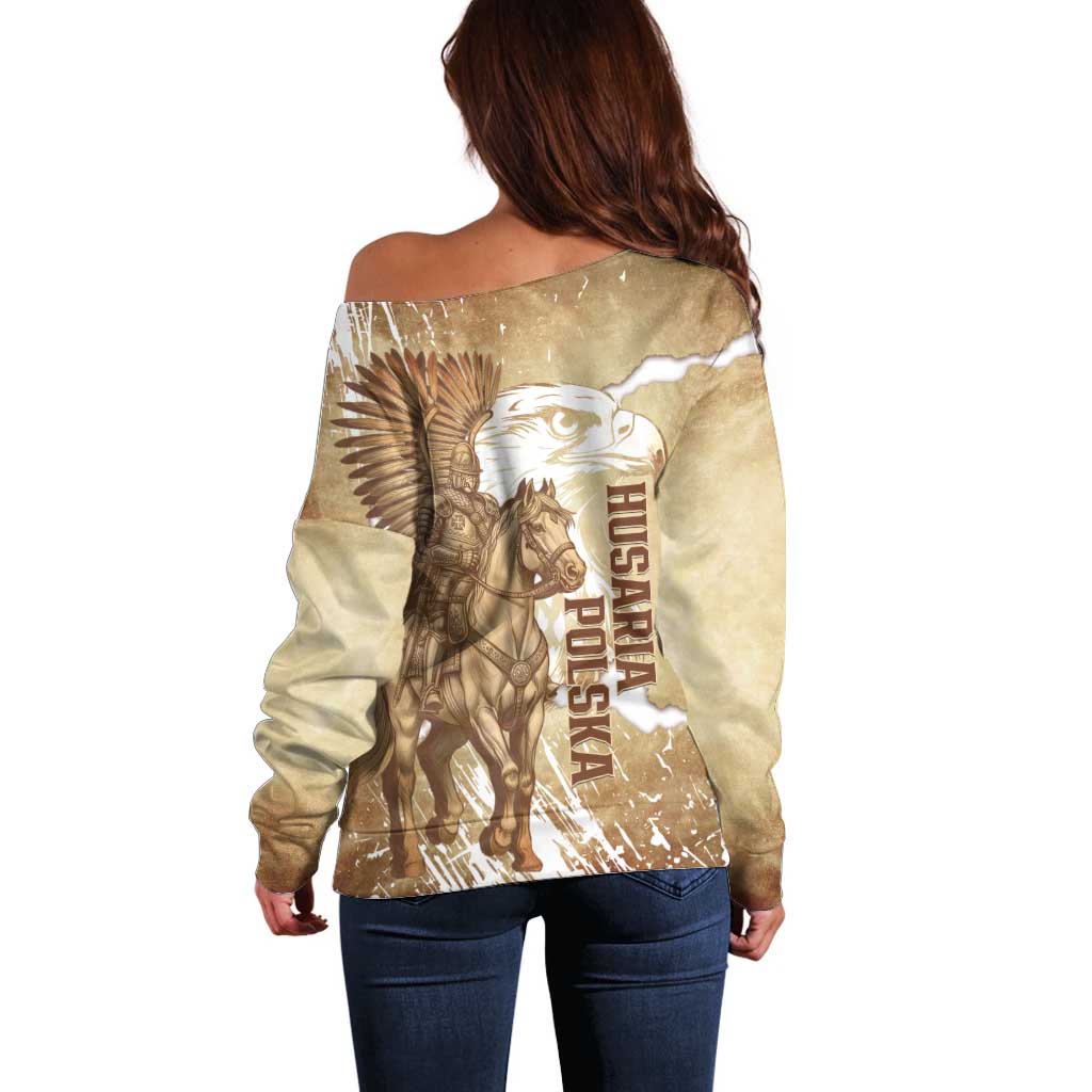 Winged Hussars Poland Off Shoulder Sweater Amor Patriae Nostra Lex Polska Eagle