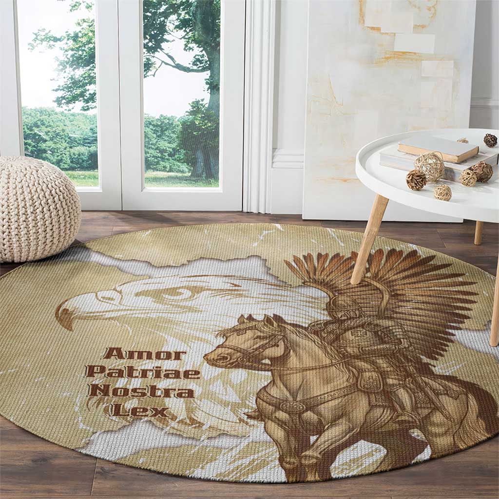 Winged Hussars Poland Round Carpet Amor Patriae Nostra Lex Polska Eagle