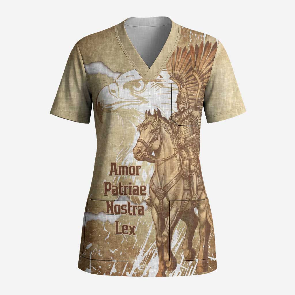 Winged Hussars Poland Scrub Top Amor Patriae Nostra Lex Polska Eagle