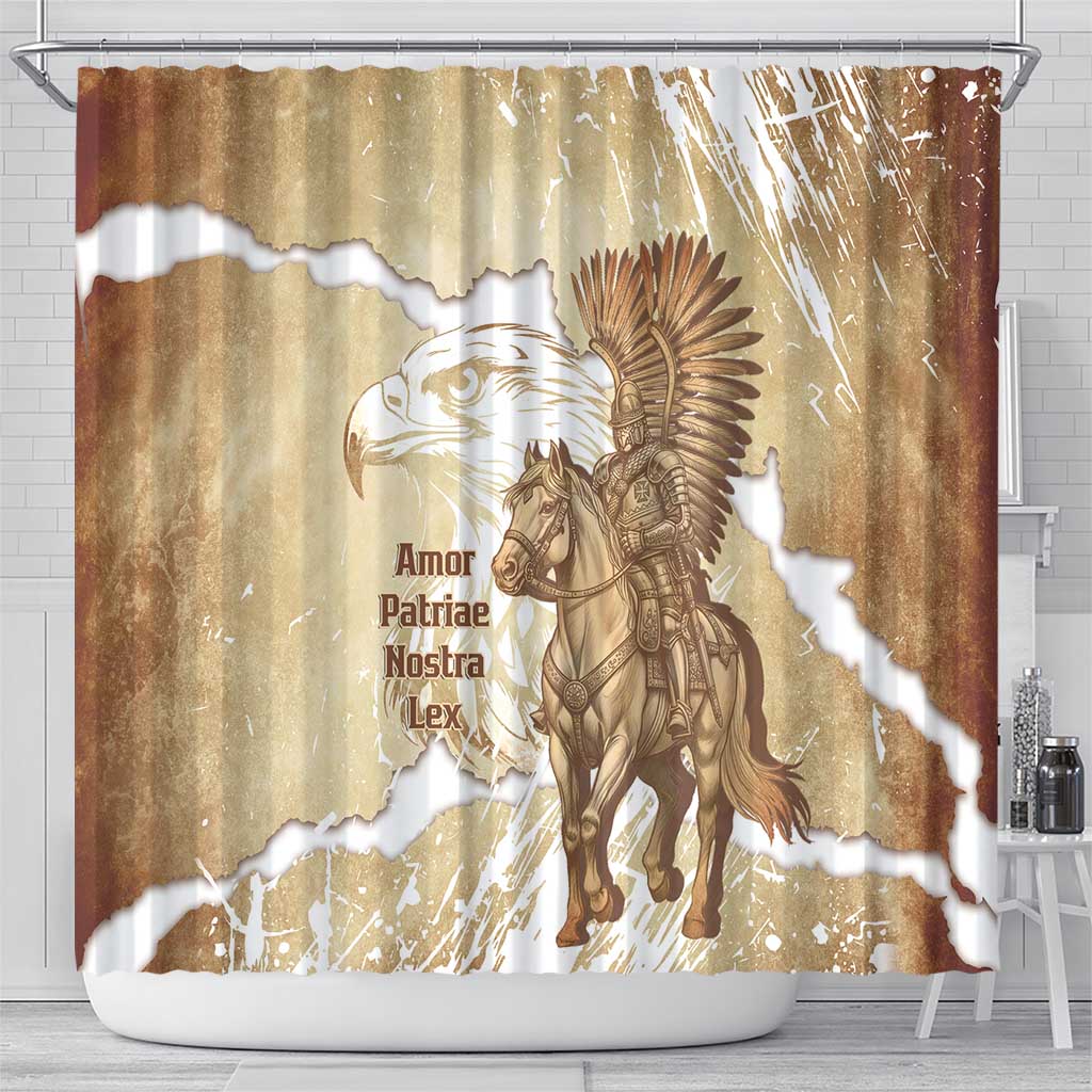 Winged Hussars Poland Shower Curtain Amor Patriae Nostra Lex Polska Eagle