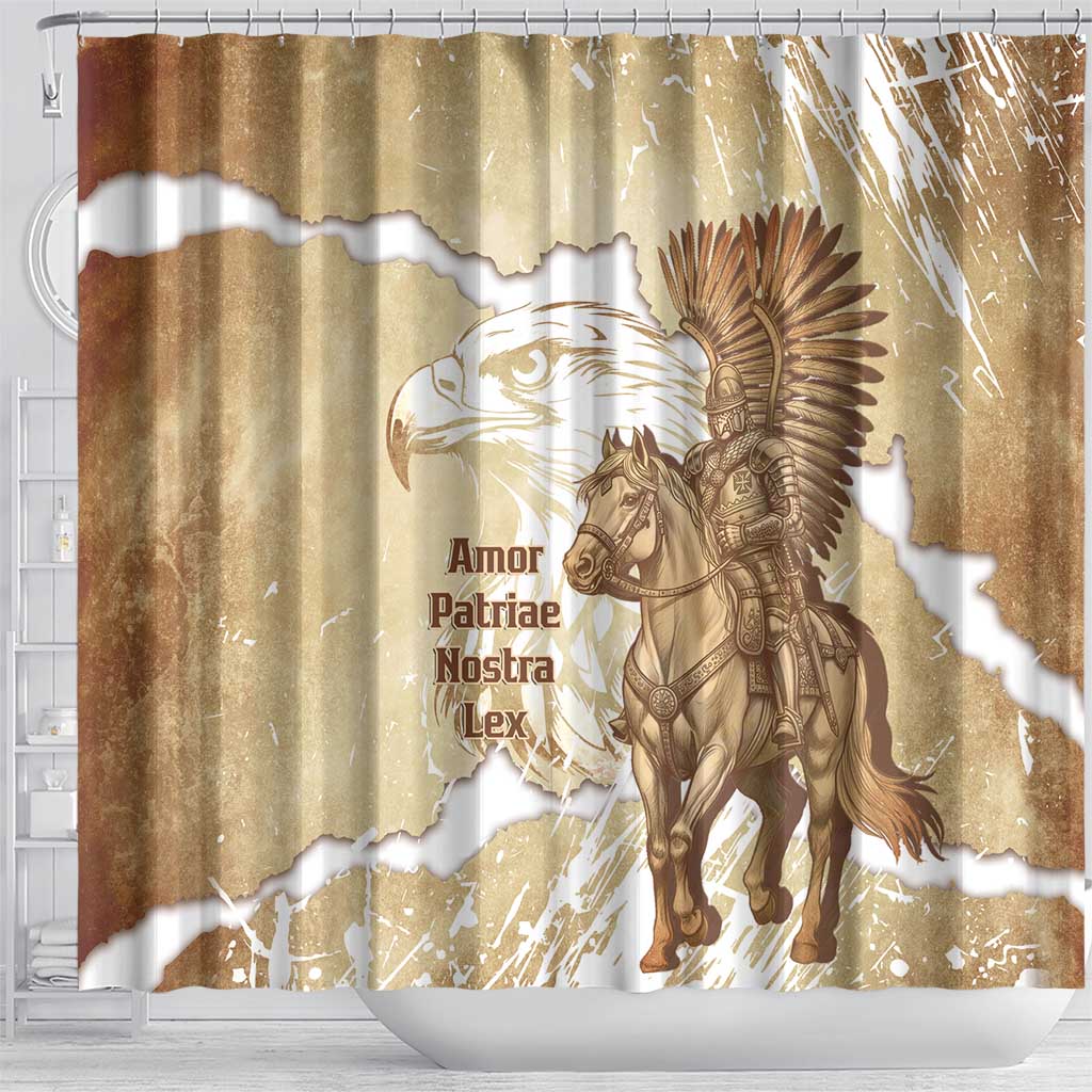 Winged Hussars Poland Shower Curtain Amor Patriae Nostra Lex Polska Eagle