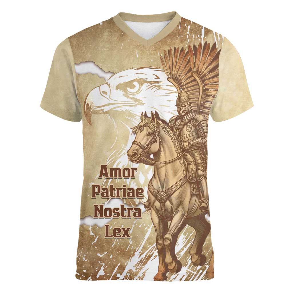 Winged Hussars Poland Women V-Neck T-Shirt Amor Patriae Nostra Lex Polska Eagle
