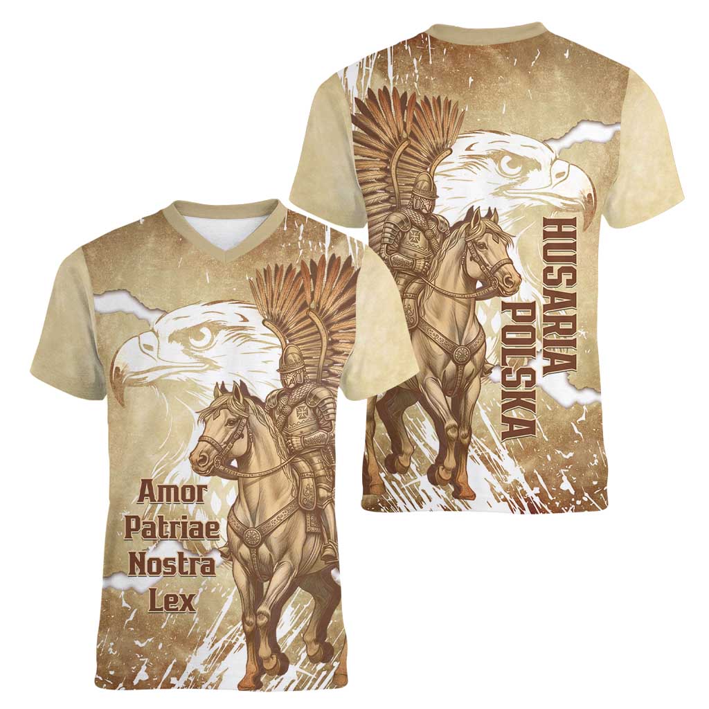 Winged Hussars Poland Women V-Neck T-Shirt Amor Patriae Nostra Lex Polska Eagle