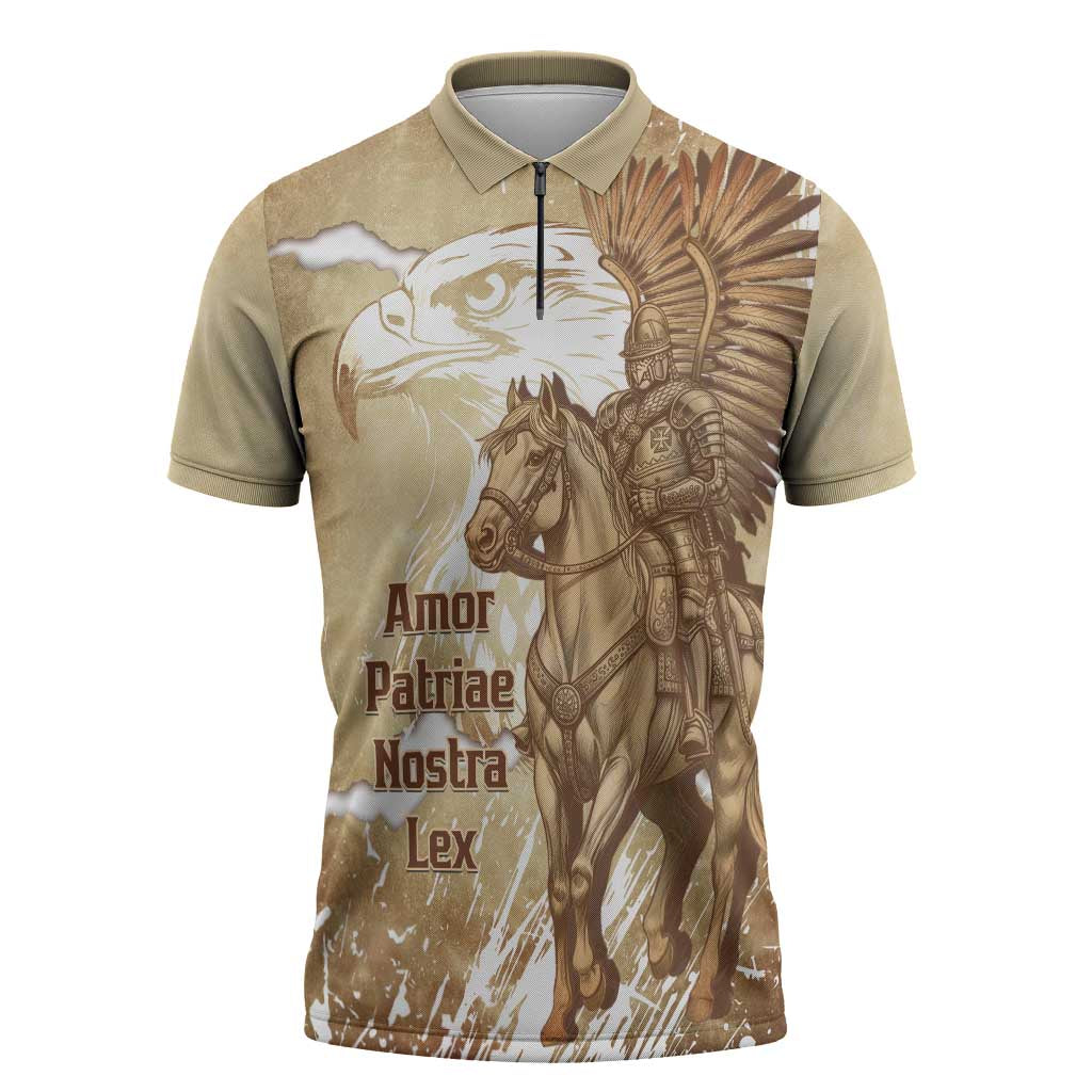 Winged Hussars Poland Zipper Polo Shirt Amor Patriae Nostra Lex Polska Eagle