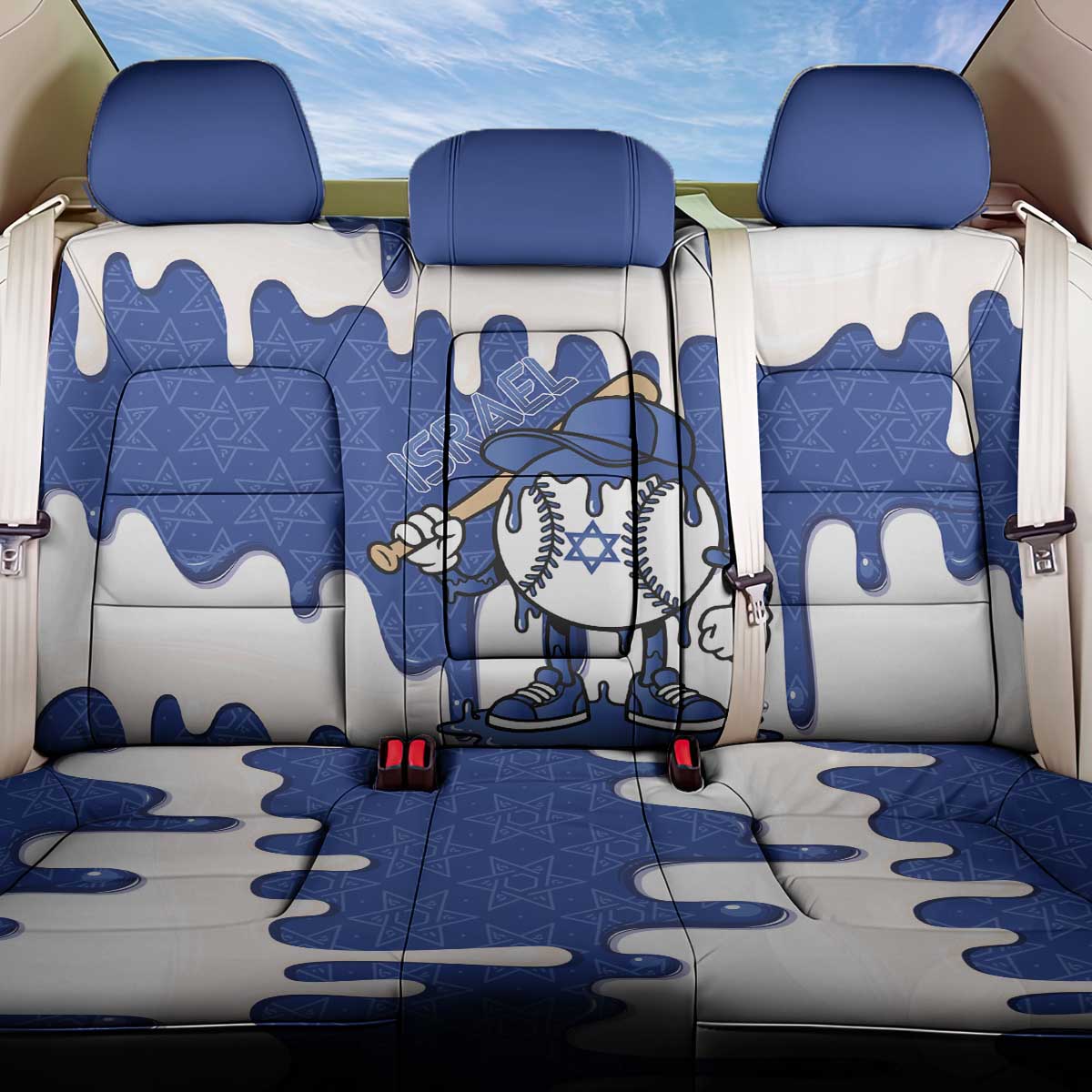 Israel 2026 Baseball Back Car Seat Cover Star of David Pattern Drip Style
