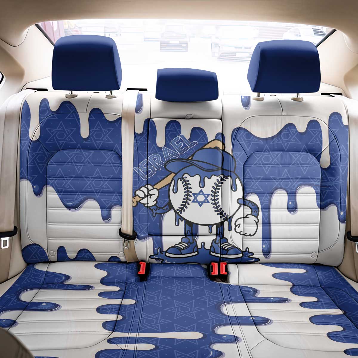 Israel 2026 Baseball Back Car Seat Cover Star of David Pattern Drip Style