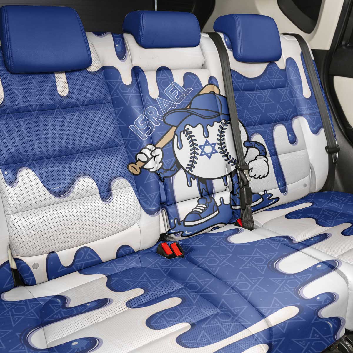 Israel 2026 Baseball Back Car Seat Cover Star of David Pattern Drip Style