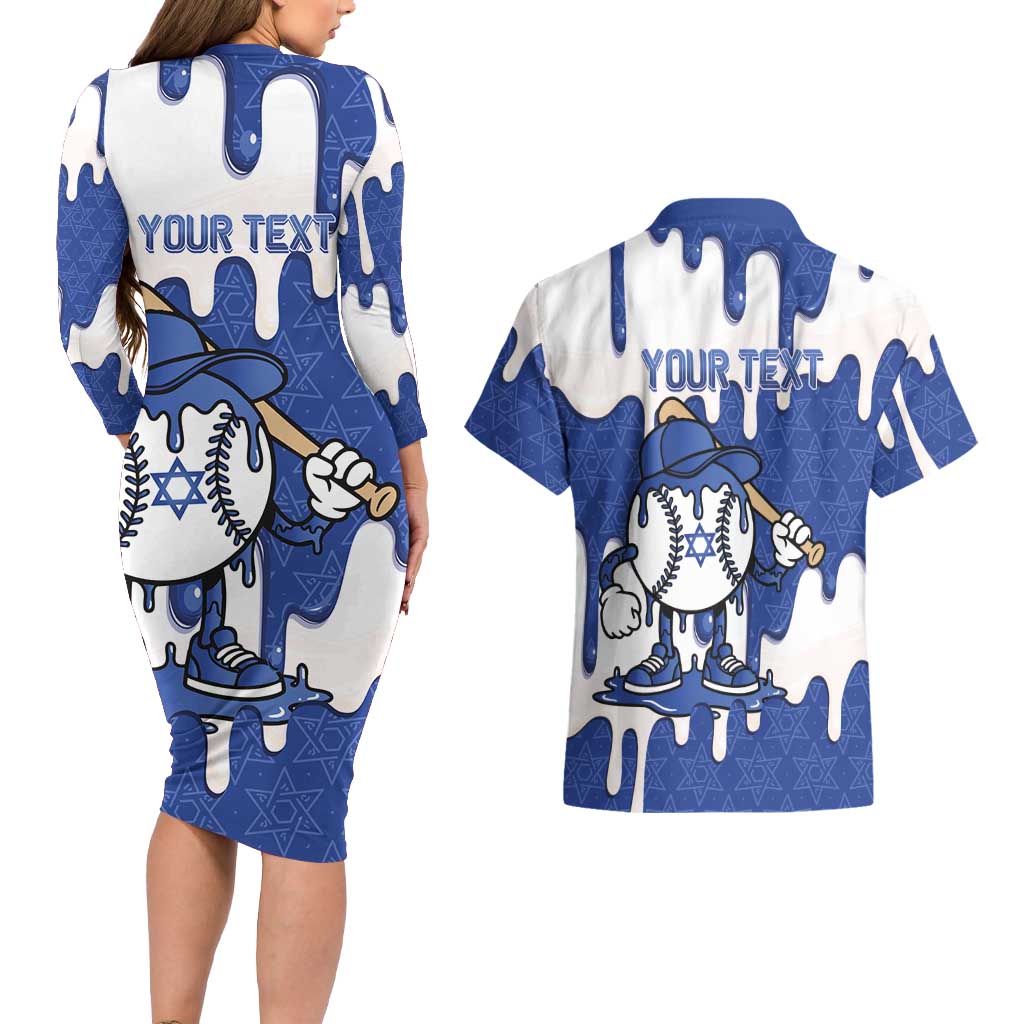 Israel 2026 Baseball Personalised Couples Matching Long Sleeve Bodycon Dress and Hawaiian Shirt Star of David Pattern Drip Style