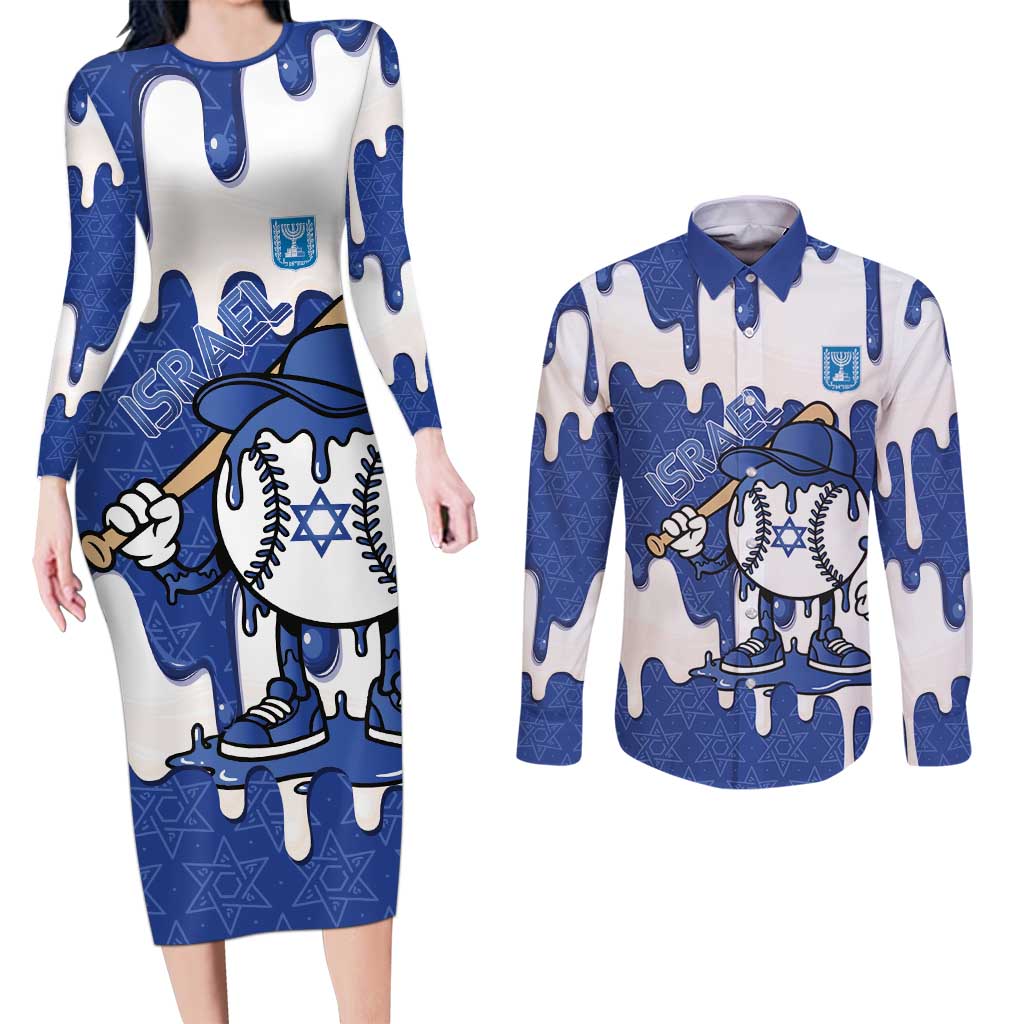Israel 2026 Baseball Personalised Couples Matching Long Sleeve Bodycon Dress and Long Sleeve Button Shirt Star of David Pattern Drip Style