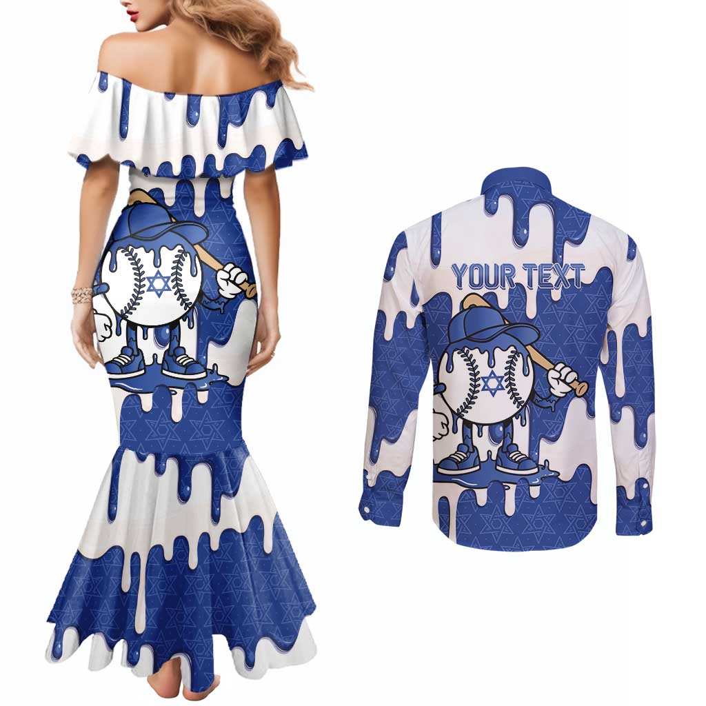Israel 2026 Baseball Personalised Couples Matching Mermaid Dress and Long Sleeve Button Shirt Star of David Pattern Drip Style