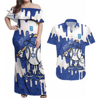 Israel 2026 Baseball Personalised Couples Matching Off Shoulder Maxi Dress and Hawaiian Shirt Star of David Pattern Drip Style