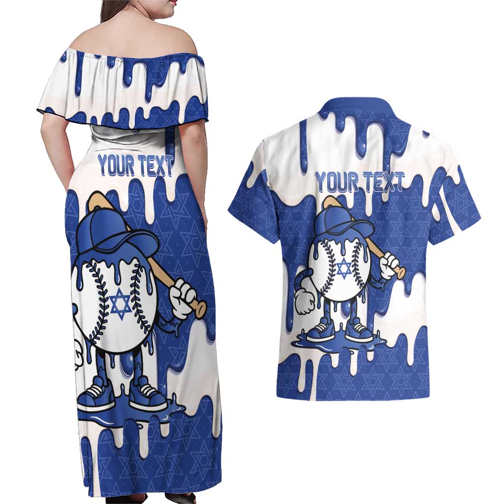 Israel 2026 Baseball Personalised Couples Matching Off Shoulder Maxi Dress and Hawaiian Shirt Star of David Pattern Drip Style