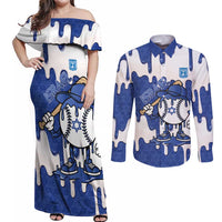 Israel 2026 Baseball Personalised Couples Matching Off Shoulder Maxi Dress and Long Sleeve Button Shirt Star of David Pattern Drip Style