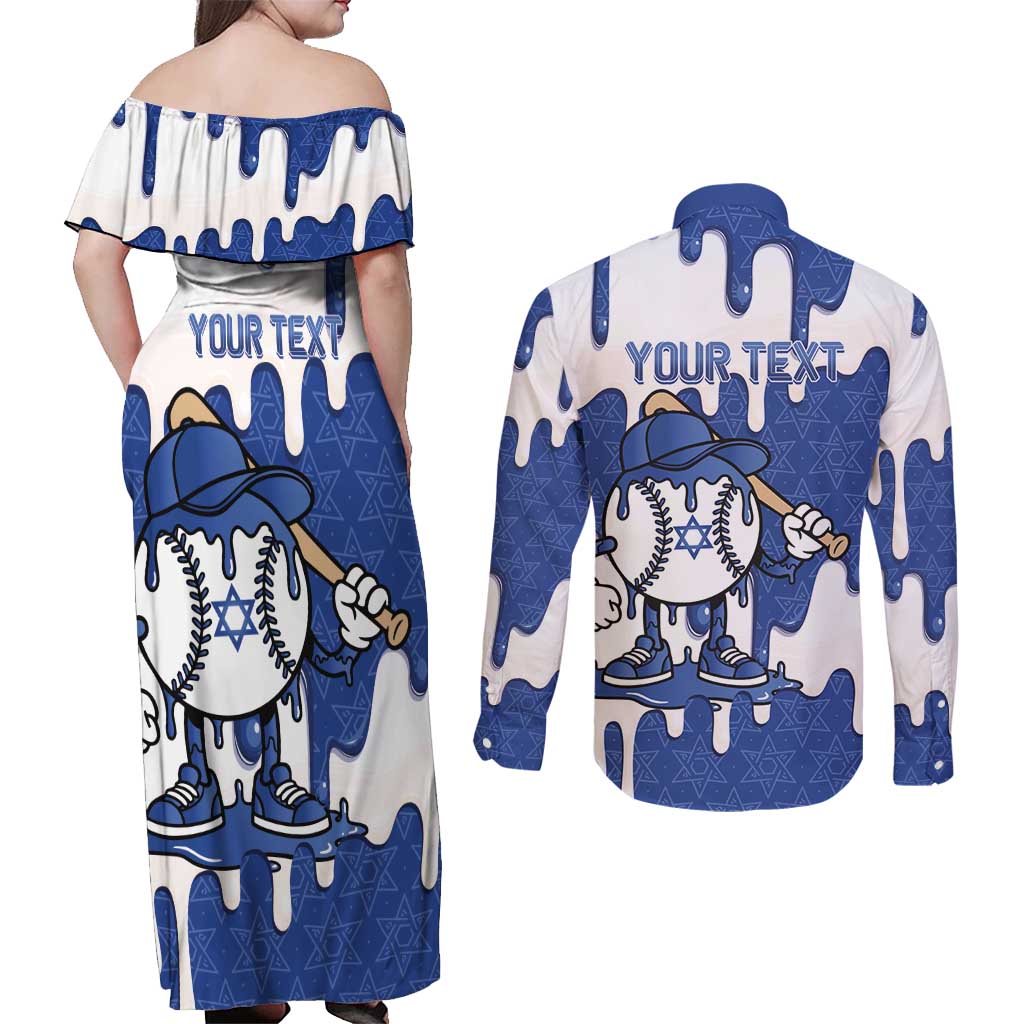 Israel 2026 Baseball Personalised Couples Matching Off Shoulder Maxi Dress and Long Sleeve Button Shirt Star of David Pattern Drip Style