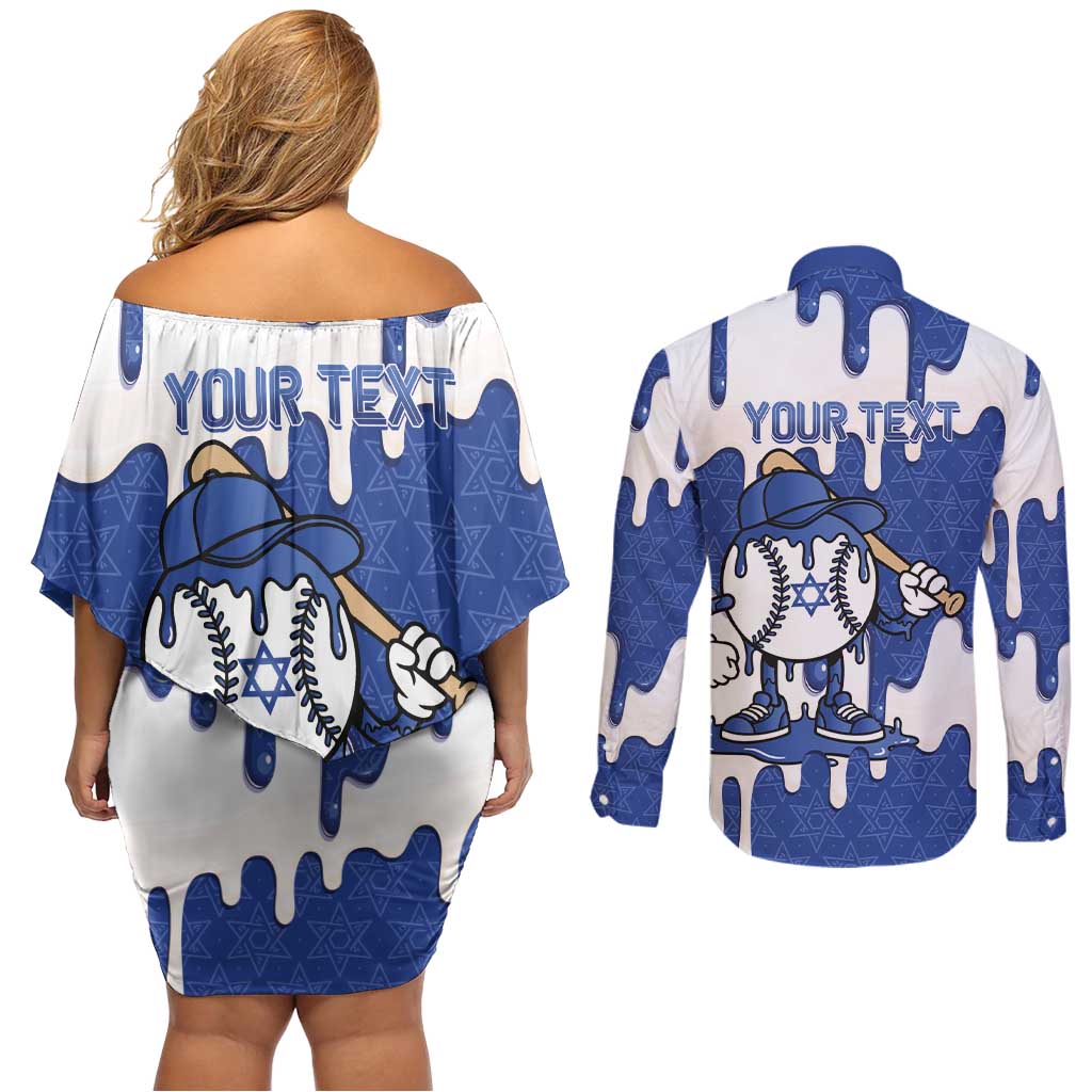 Israel 2026 Baseball Personalised Couples Matching Off Shoulder Short Dress and Long Sleeve Button Shirt Star of David Pattern Drip Style