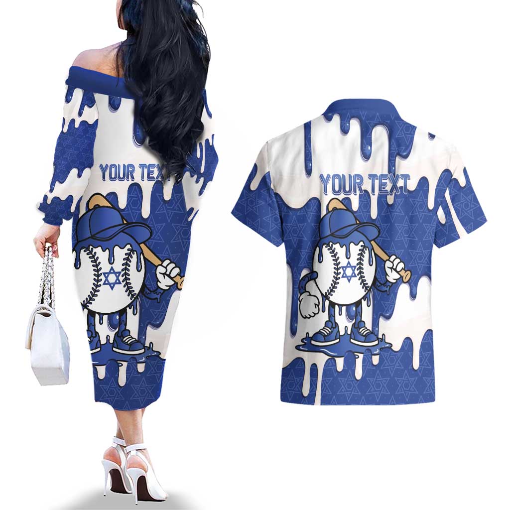Israel 2026 Baseball Personalised Couples Matching Off The Shoulder Long Sleeve Dress and Hawaiian Shirt Star of David Pattern Drip Style