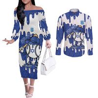 Israel 2026 Baseball Personalised Couples Matching Off The Shoulder Long Sleeve Dress and Long Sleeve Button Shirt Star of David Pattern Drip Style