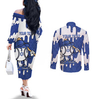 Israel 2026 Baseball Personalised Couples Matching Off The Shoulder Long Sleeve Dress and Long Sleeve Button Shirt Star of David Pattern Drip Style