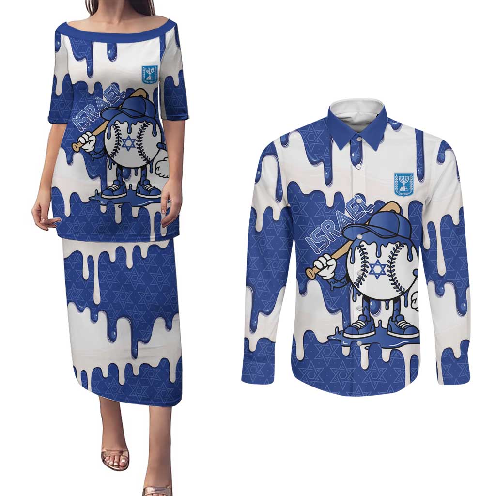 Israel 2026 Baseball Personalised Couples Matching Puletasi and Long Sleeve Button Shirt Star of David Pattern Drip Style