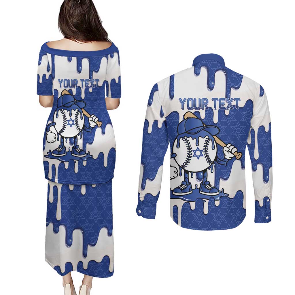 Israel 2026 Baseball Personalised Couples Matching Puletasi and Long Sleeve Button Shirt Star of David Pattern Drip Style