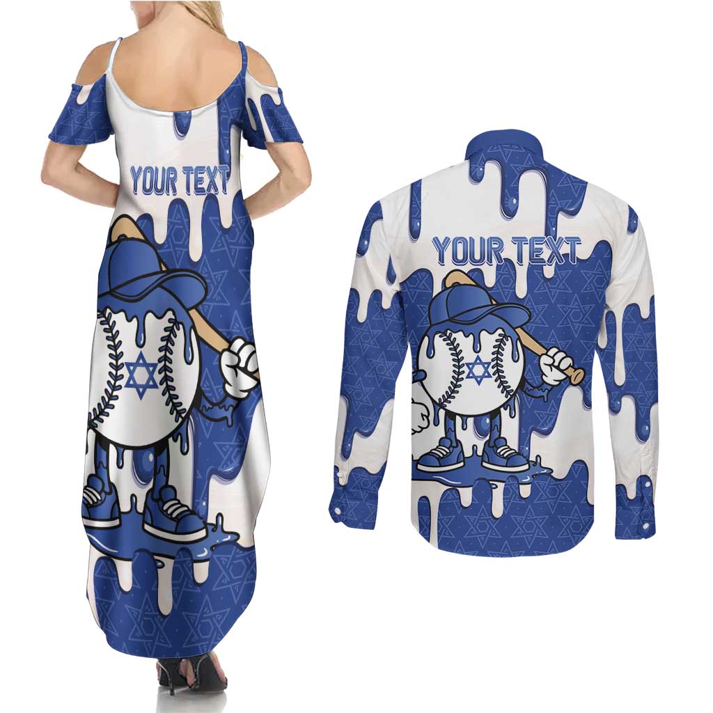 Israel 2026 Baseball Personalised Couples Matching Summer Maxi Dress and Long Sleeve Button Shirt Star of David Pattern Drip Style
