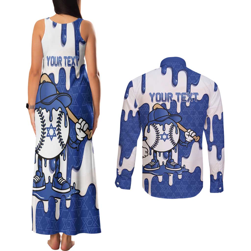 Israel 2026 Baseball Personalised Couples Matching Tank Maxi Dress and Long Sleeve Button Shirt Star of David Pattern Drip Style