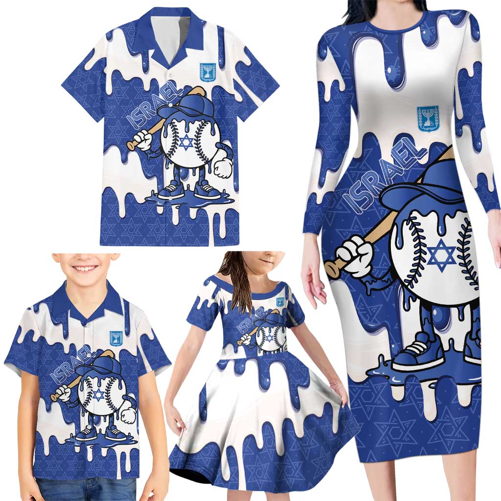 Israel 2026 Baseball Personalised Family Matching Long Sleeve Bodycon Dress and Hawaiian Shirt Star of David Pattern Drip Style