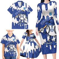 Israel 2026 Baseball Personalised Family Matching Long Sleeve Bodycon Dress and Hawaiian Shirt Star of David Pattern Drip Style
