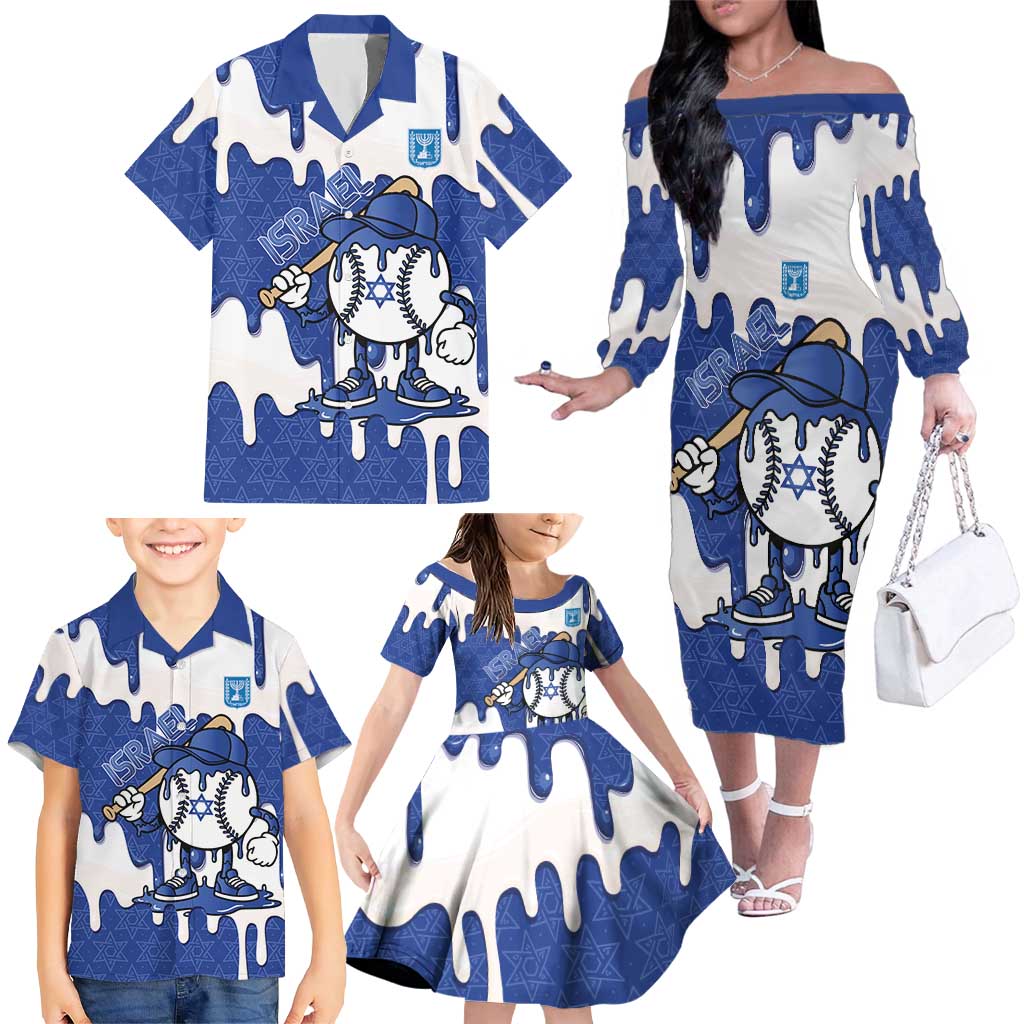 Israel 2026 Baseball Personalised Family Matching Off The Shoulder Long Sleeve Dress and Hawaiian Shirt Star of David Pattern Drip Style