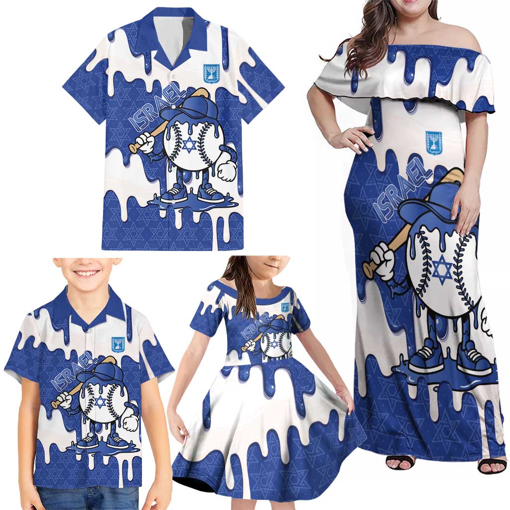 Israel 2026 Baseball Personalised Family Matching Off Shoulder Maxi Dress and Hawaiian Shirt Star of David Pattern Drip Style
