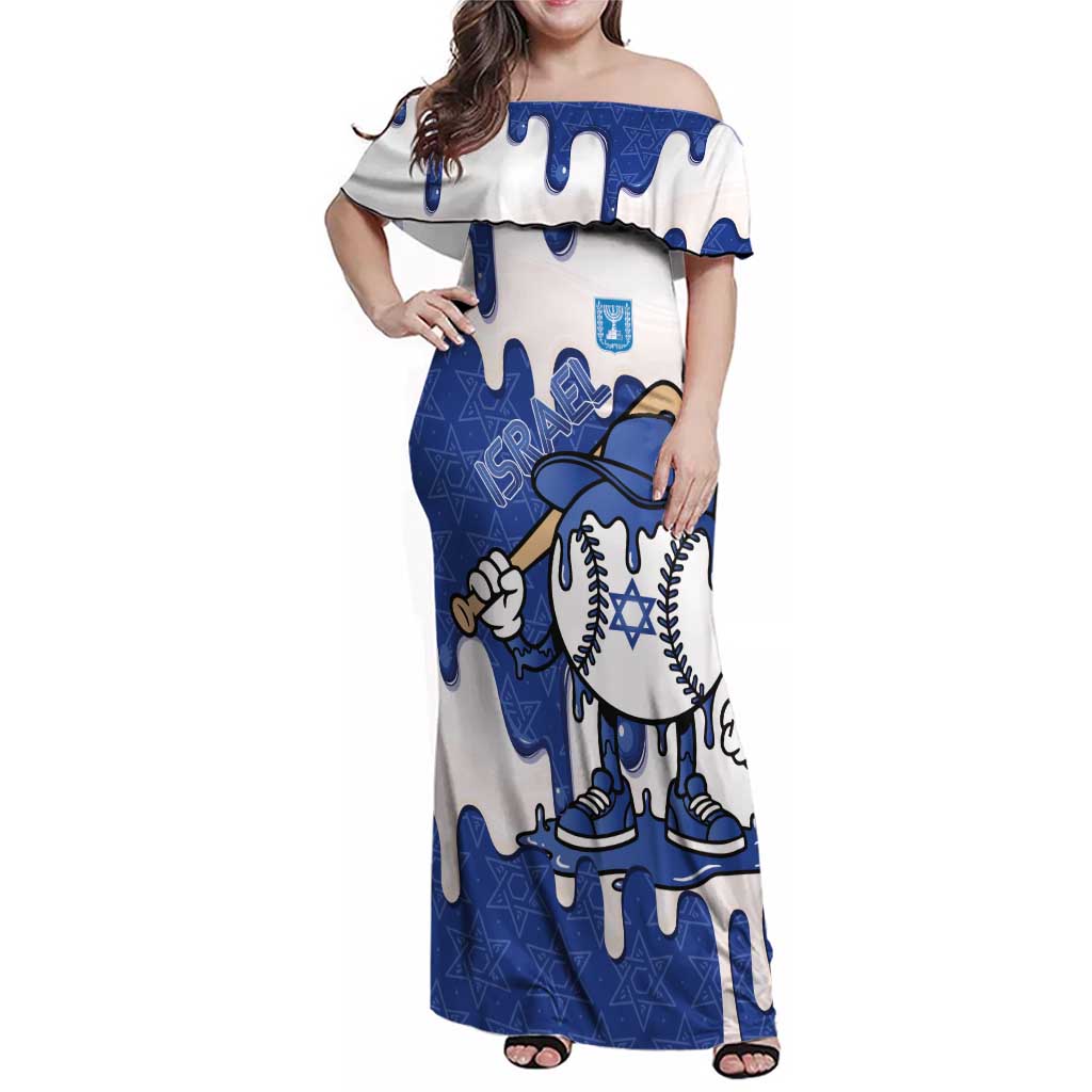 Israel 2026 Baseball Personalised Family Matching Off Shoulder Maxi Dress and Hawaiian Shirt Star of David Pattern Drip Style