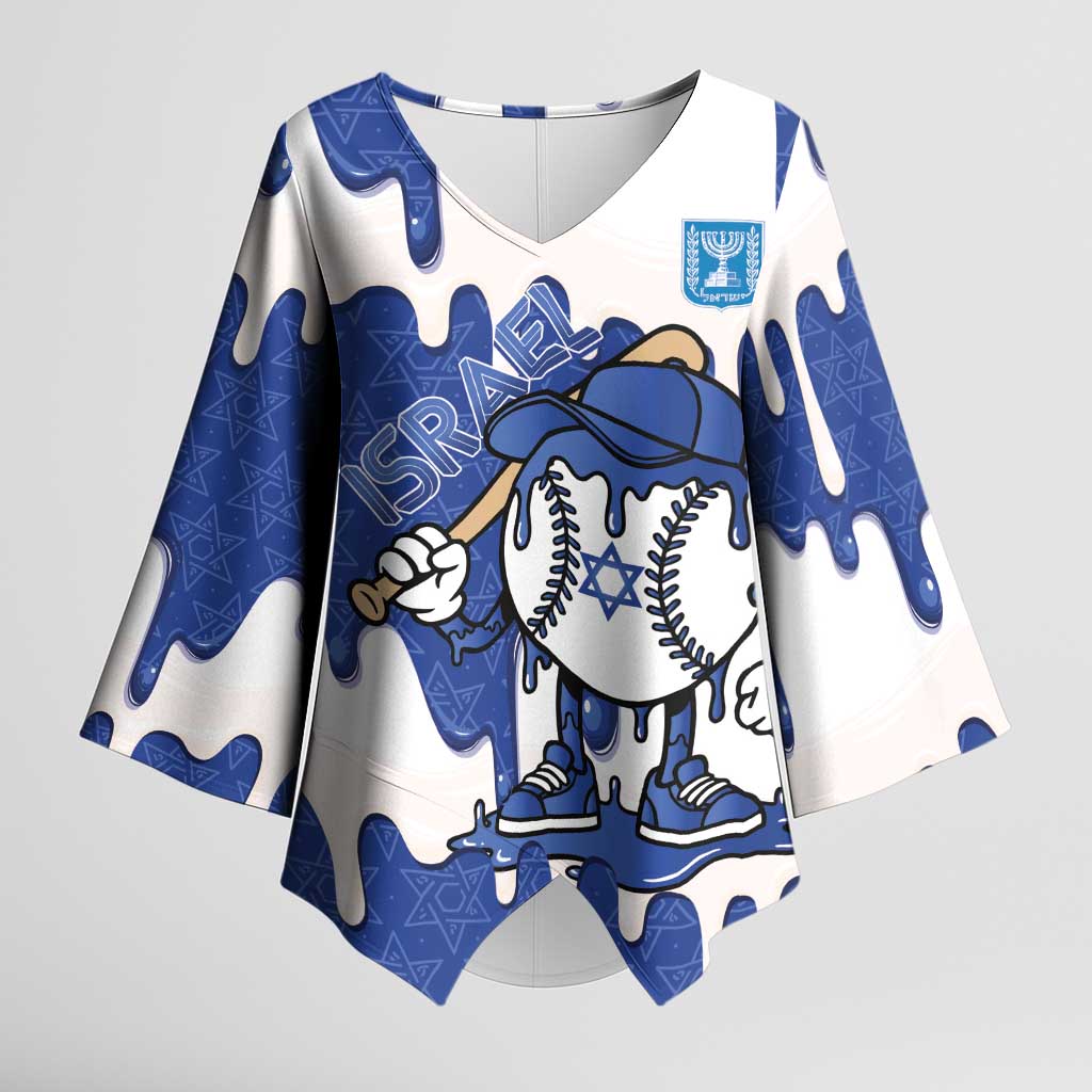 Israel 2026 Baseball Personalised Kimono Sleeve Blouse Star of David Pattern Drip Style