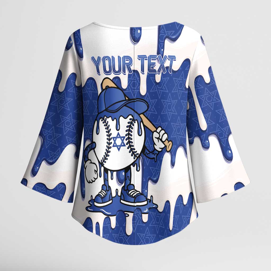 Israel 2026 Baseball Personalised Kimono Sleeve Blouse Star of David Pattern Drip Style