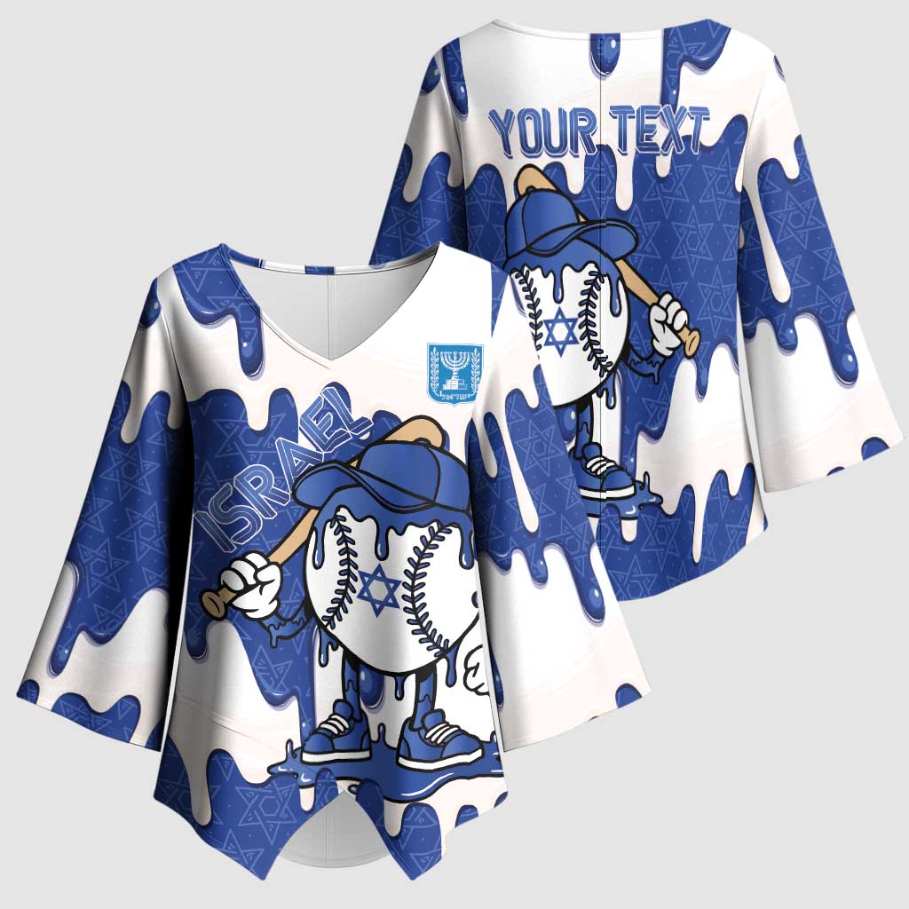 Israel 2026 Baseball Personalised Kimono Sleeve Blouse Star of David Pattern Drip Style