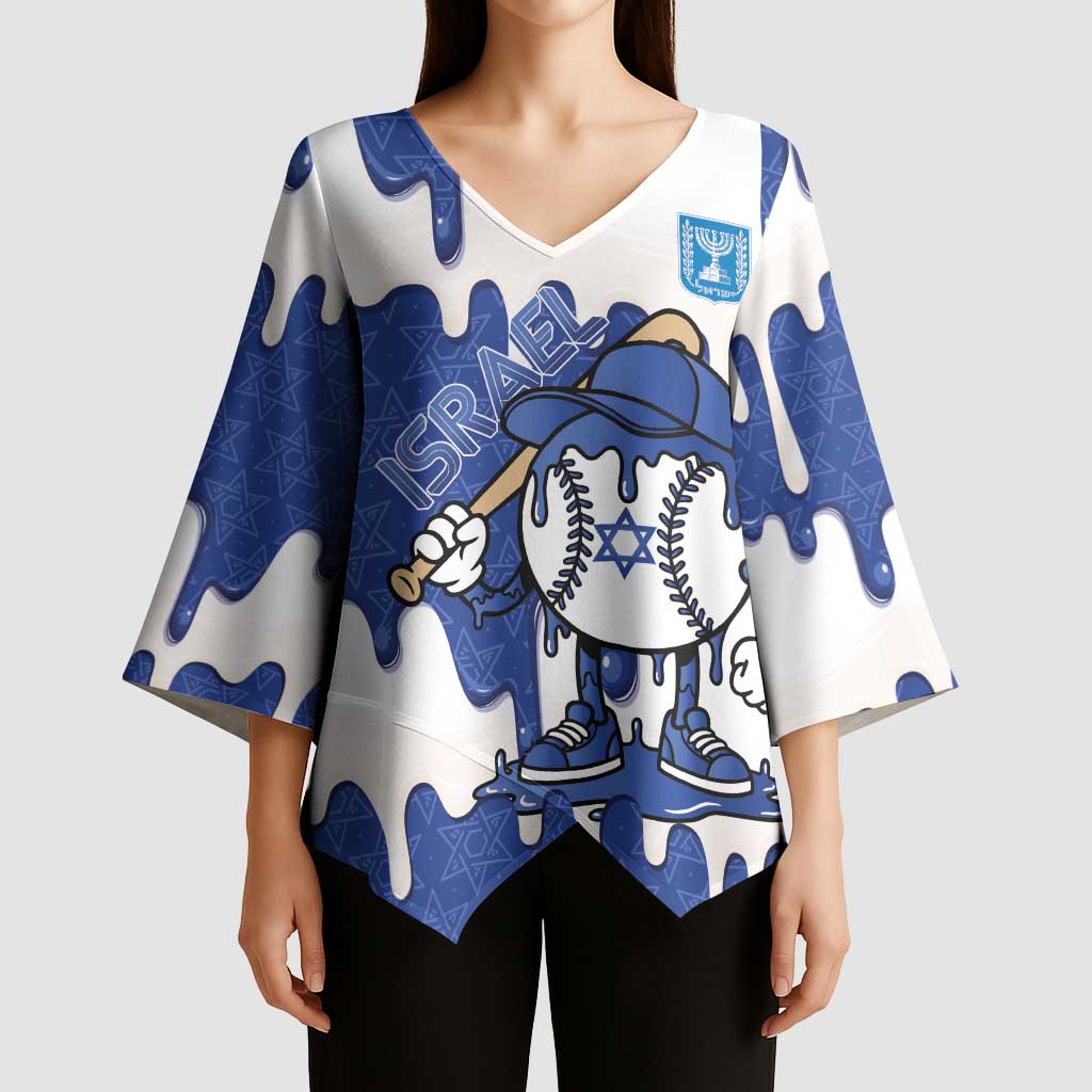 Israel 2026 Baseball Personalised Kimono Sleeve Blouse Star of David Pattern Drip Style