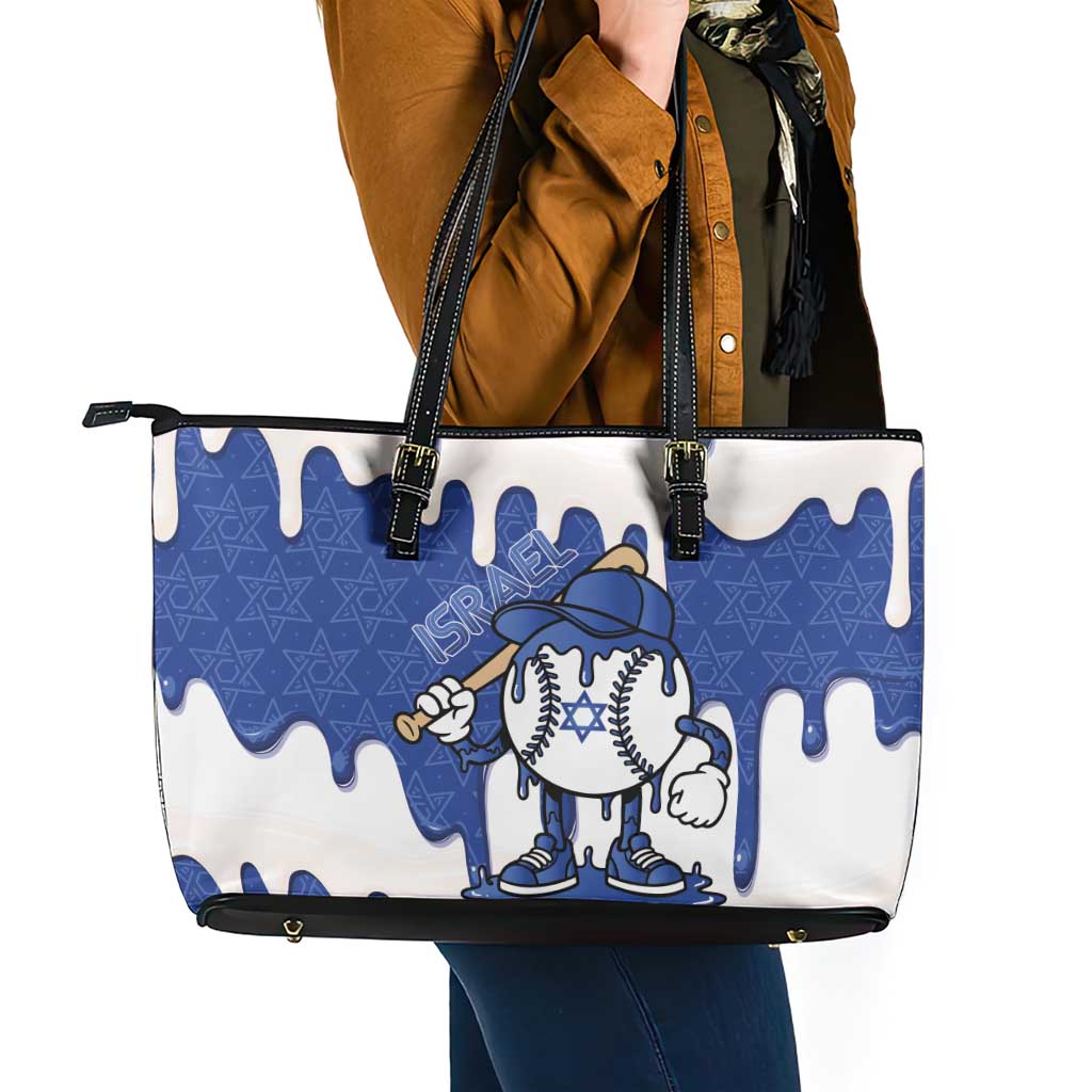 Israel 2026 Baseball Leather Tote Bag Star of David Pattern Drip Style