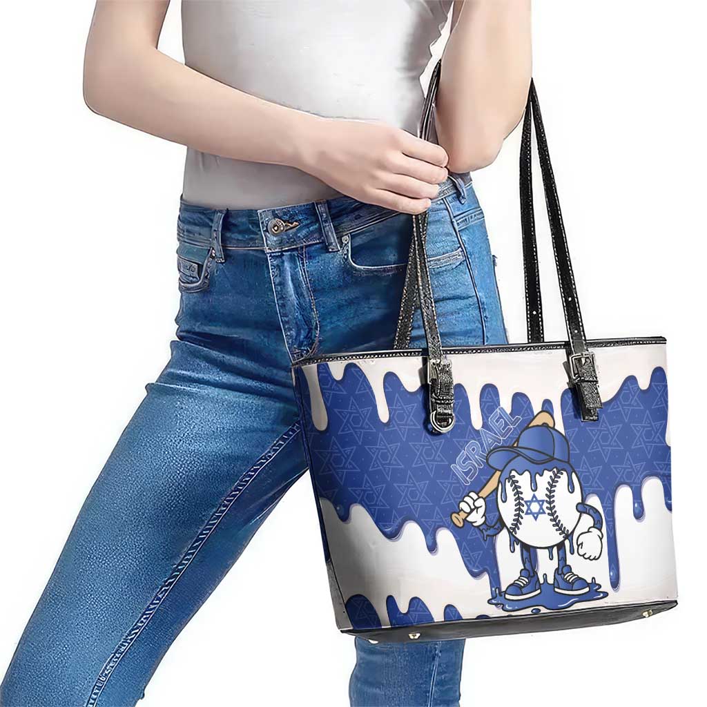 Israel 2026 Baseball Leather Tote Bag Star of David Pattern Drip Style
