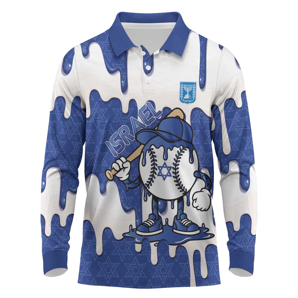 Israel 2026 Baseball Personalised Long Sleeve Polo Shirt Star of David Pattern Drip Style