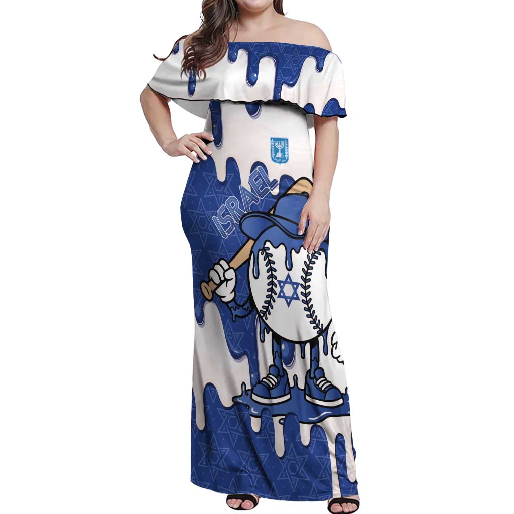 Israel 2026 Baseball Personalised Off Shoulder Maxi Dress Star of David Pattern Drip Style