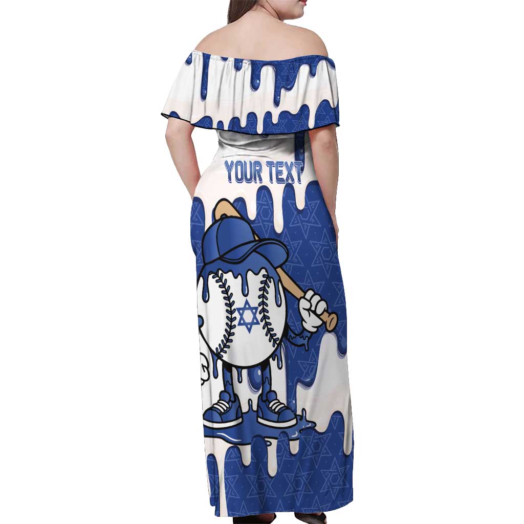 Israel 2026 Baseball Personalised Off Shoulder Maxi Dress Star of David Pattern Drip Style