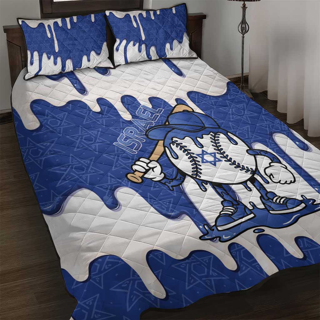 Israel 2026 Baseball Quilt Bed Set Star of David Pattern Drip Style