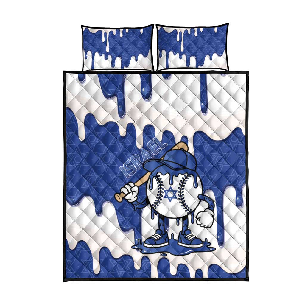 Israel 2026 Baseball Quilt Bed Set Star of David Pattern Drip Style