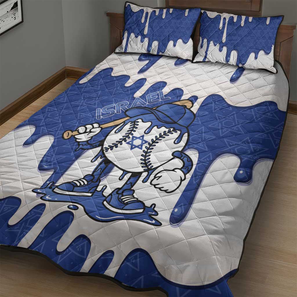 Israel 2026 Baseball Quilt Bed Set Star of David Pattern Drip Style