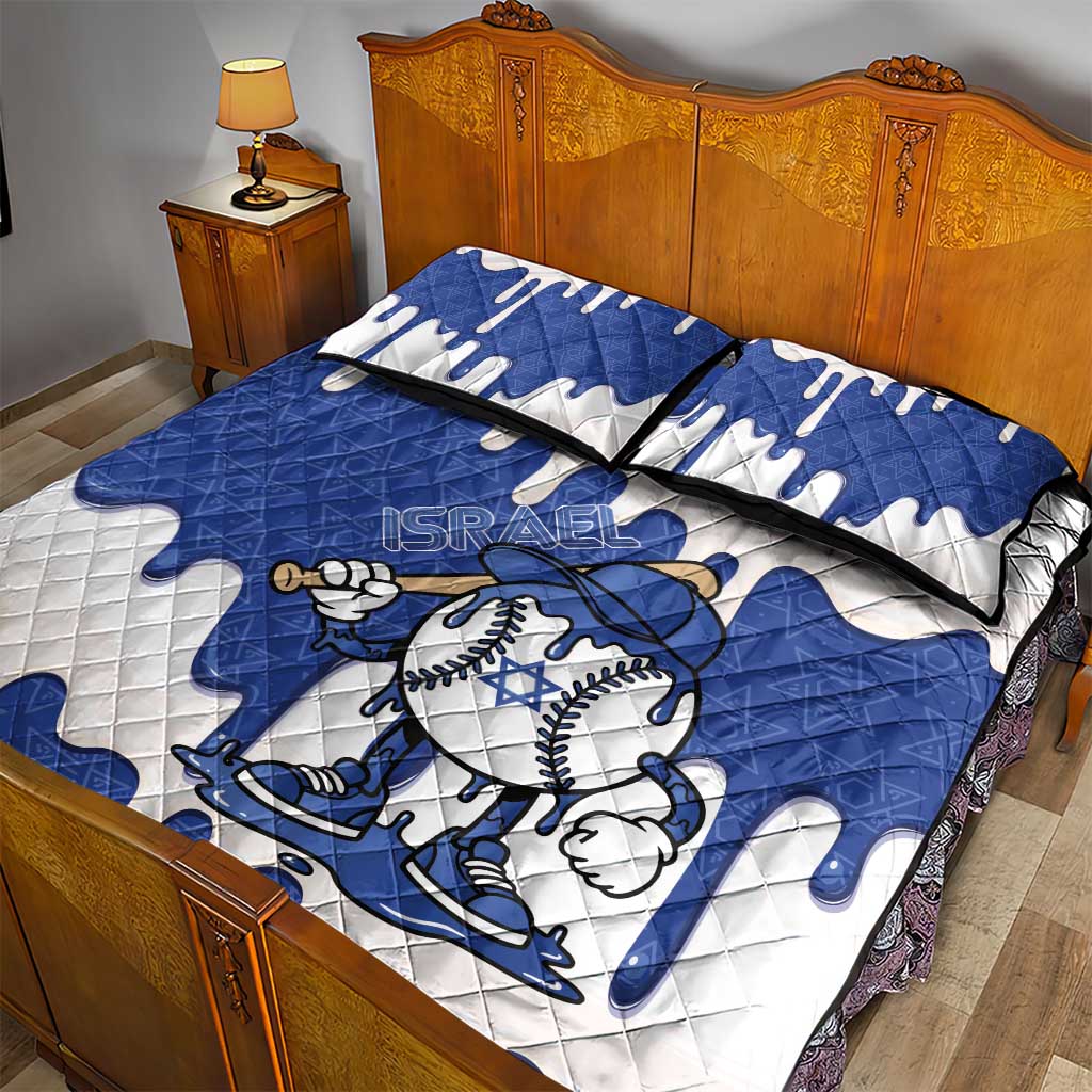 Israel 2026 Baseball Quilt Bed Set Star of David Pattern Drip Style