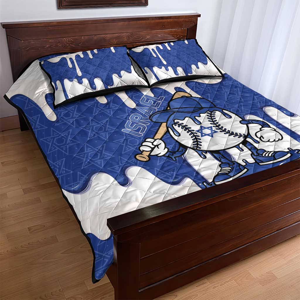 Israel 2026 Baseball Quilt Bed Set Star of David Pattern Drip Style