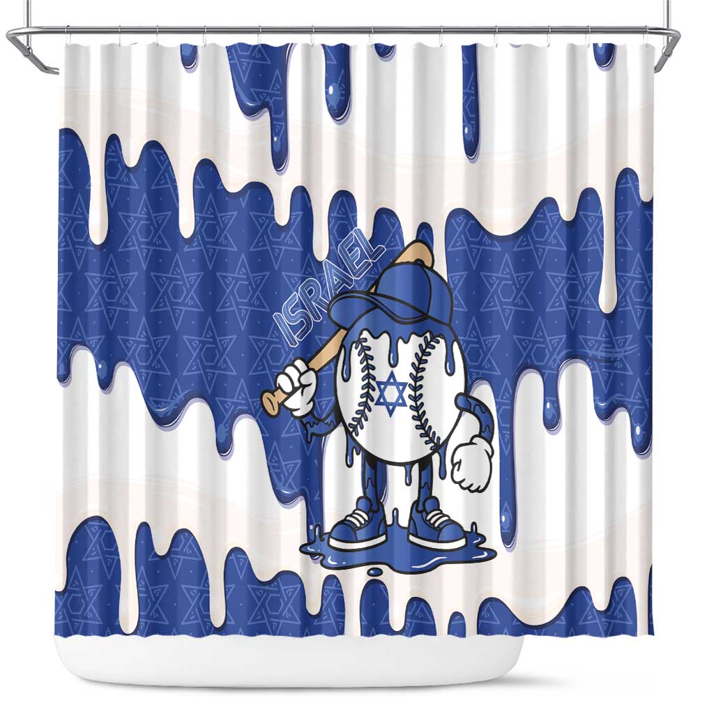Israel 2026 Baseball Shower Curtain Star of David Pattern Drip Style