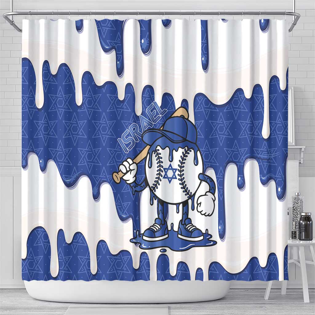 Israel 2026 Baseball Shower Curtain Star of David Pattern Drip Style