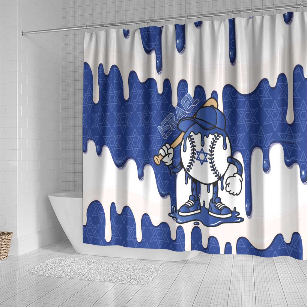 Israel 2026 Baseball Shower Curtain Star of David Pattern Drip Style