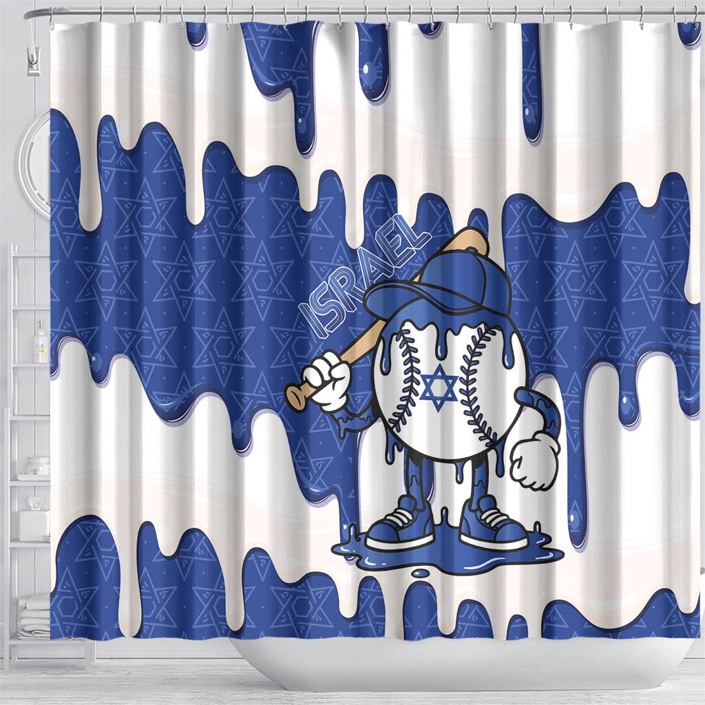 Israel 2026 Baseball Shower Curtain Star of David Pattern Drip Style