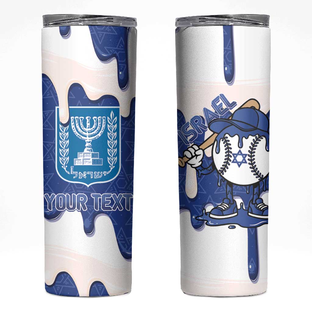 Israel 2026 Baseball Personalised Skinny Tumbler Star of David Pattern Drip Style